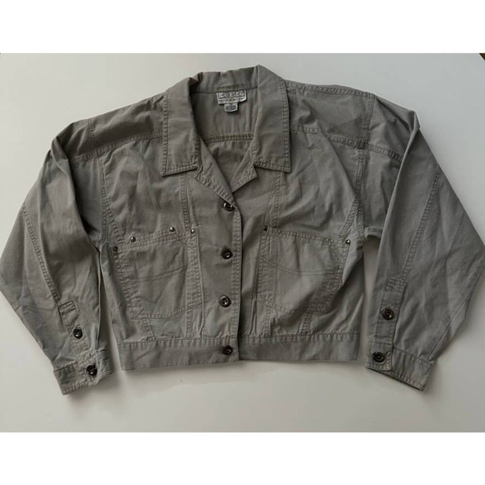 VTG 80s‎ Ricki by Miss Erika Dolman Sleeve Cropped Chino Khaki Jacket women M